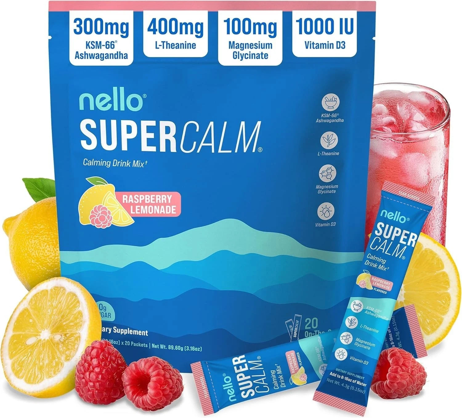 Nello Lemon Supercalm Powdered Drink Mix Cortisol Reducer Sleep Aid Supplement