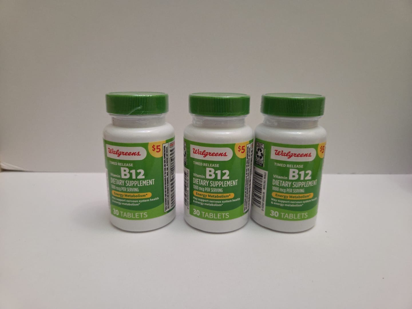 3 X B12 Dietary Supplement 30 Tablets Timed Release Each 1000 MCG Exp:01/27 #409