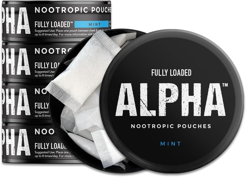 Fully Loaded Alpha Nootropic Pouches Mint – 5 Cans – 15 Pouches per can – Eff…