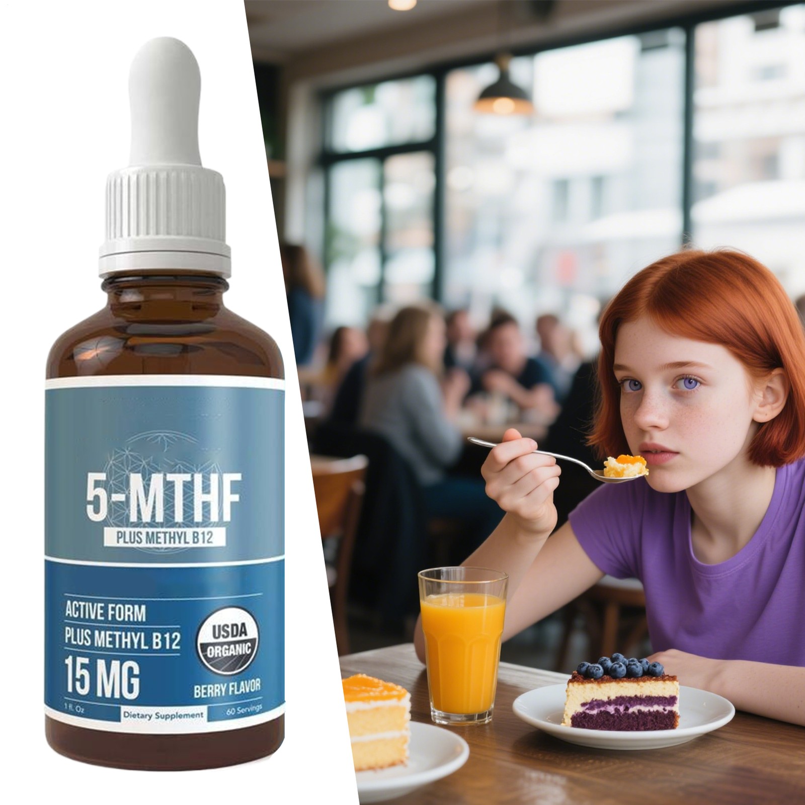 L-Methyl Folate 5-MTHF Liquid Drops B12 Active with Folate Vitamin 30mL, Oral
