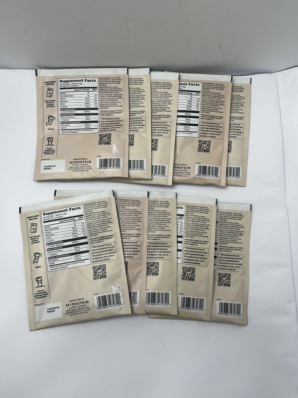 10pk Myprotein Origin Pre-Workout Southern Comfort 0.6oz Sachets Exp 08/26