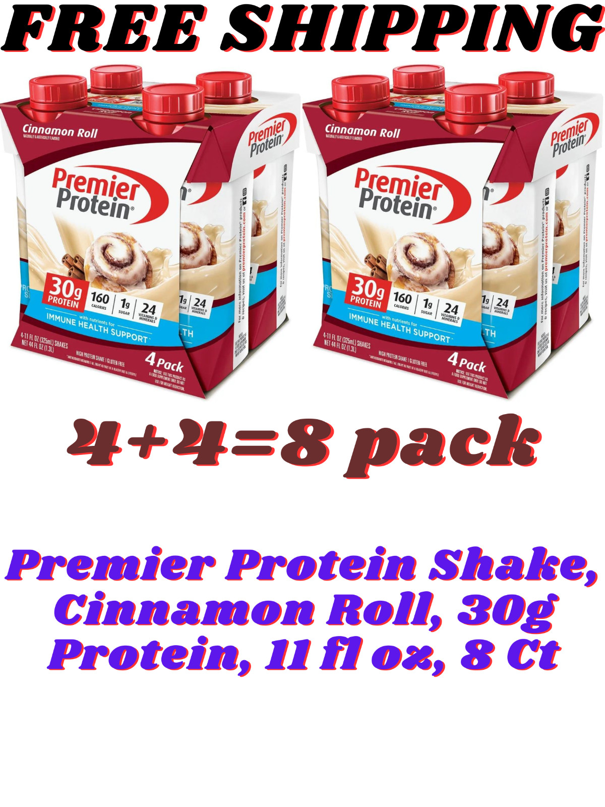 Premier Protein Shake, Cinnamon Roll, 30g Protein, 11 fl oz, 4+4 pack 8 pack