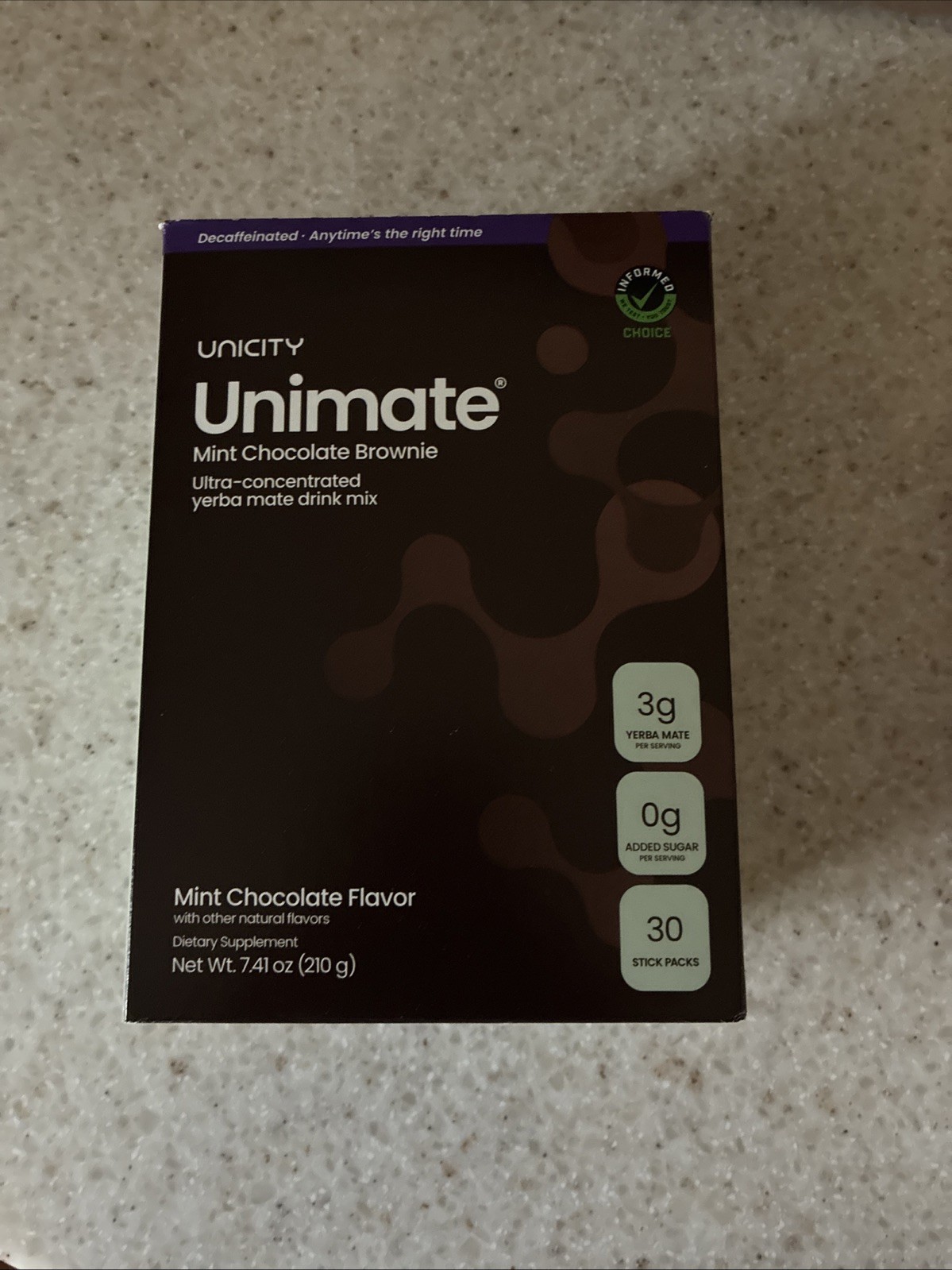 Unicity Unimate Yerba Mate Drink Mix Mint Chocolate Brownie Decaf 30 ct 7.41oz