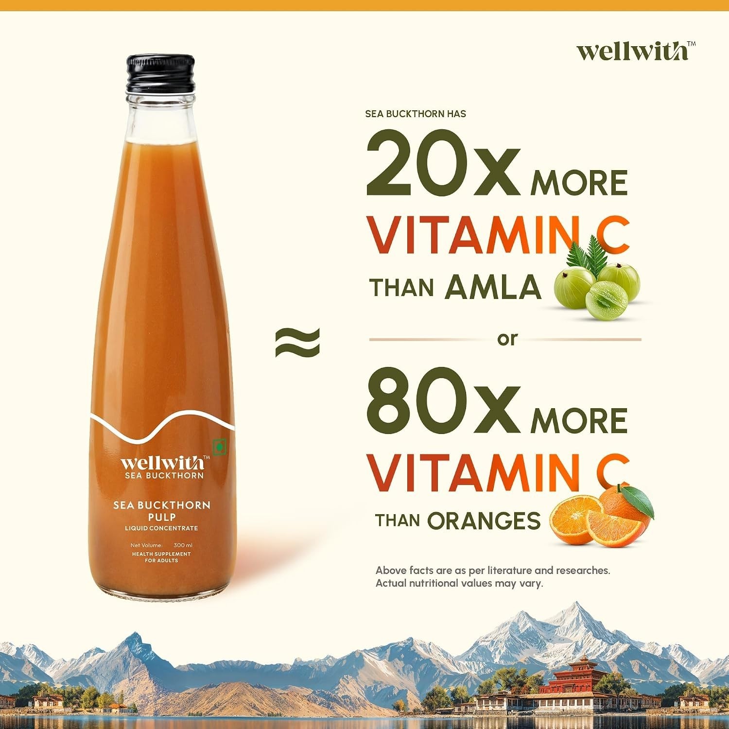 Wellwith Sea Buckthorn Pulp Juice 300ml Natural Vitamin C, Omega 3 6 7 9