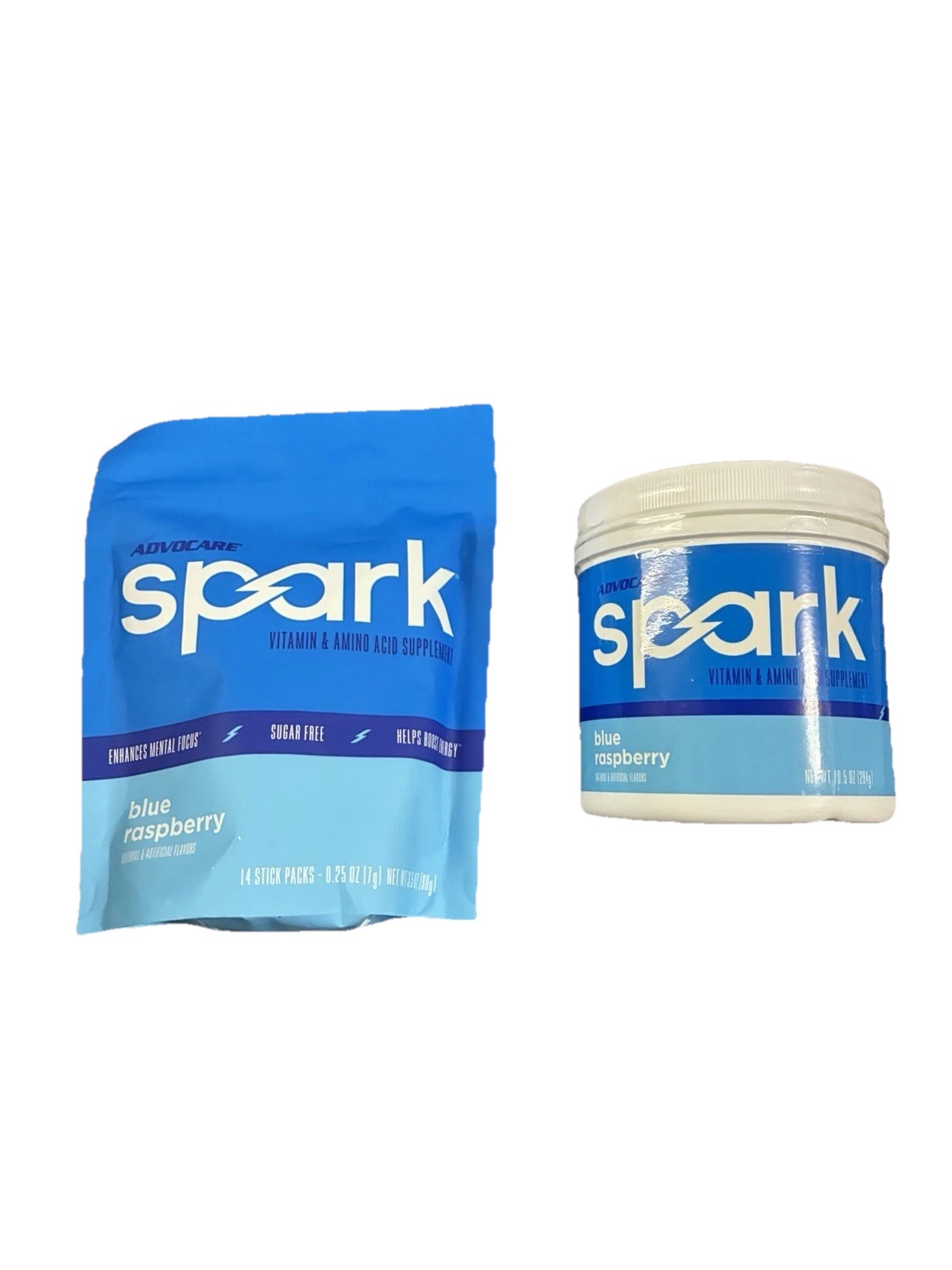 AdvoCare Spark Blue Raspberry Kit Powder Tub + 14 Stick Packs Energy Drink Mix
