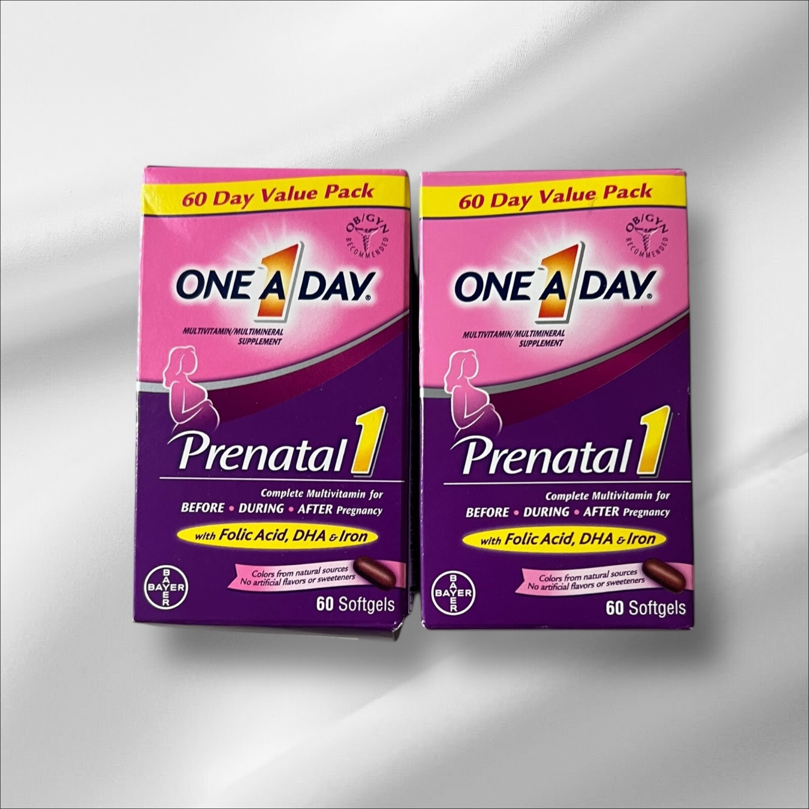 LOT OF 2 One A Day Prenatal 1 Complete Multivitamin 60 Softgels EXP10/2025+ NEW
