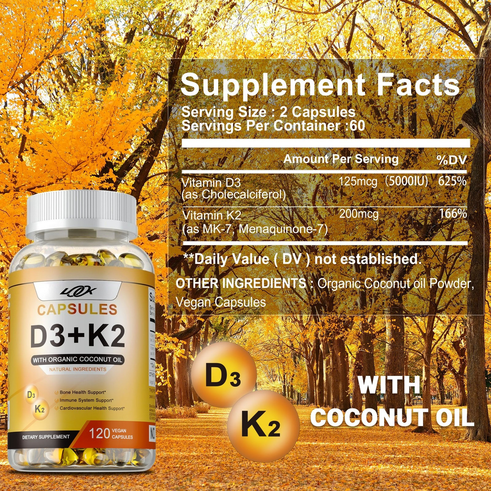 Vitamin D3 + K2 (MK-7) 240pcs – Immune Support Strong Bones Joints Health