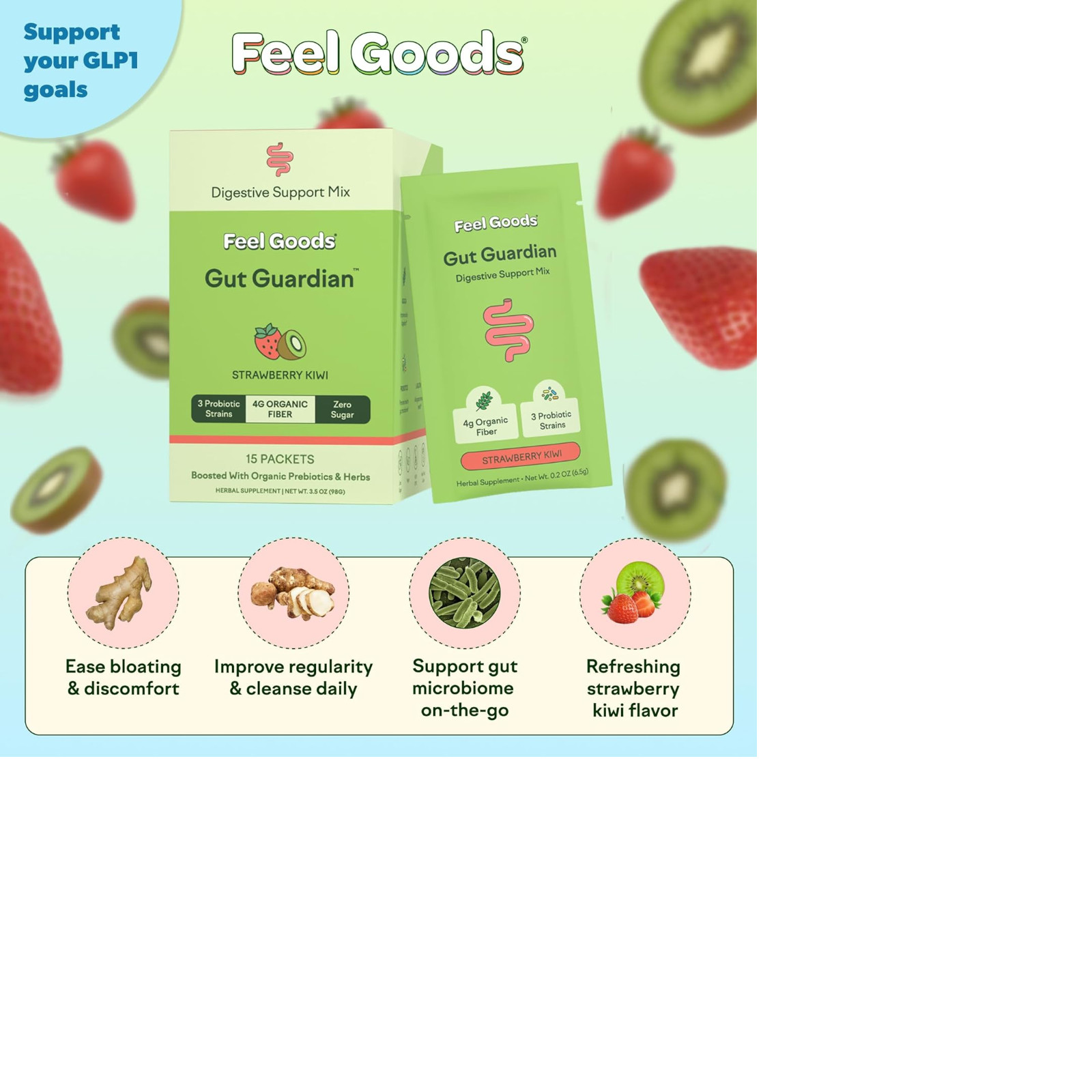 Feel Goods Gut Guardian, Gut Health Powder Packets , 15 Count EXP08/27