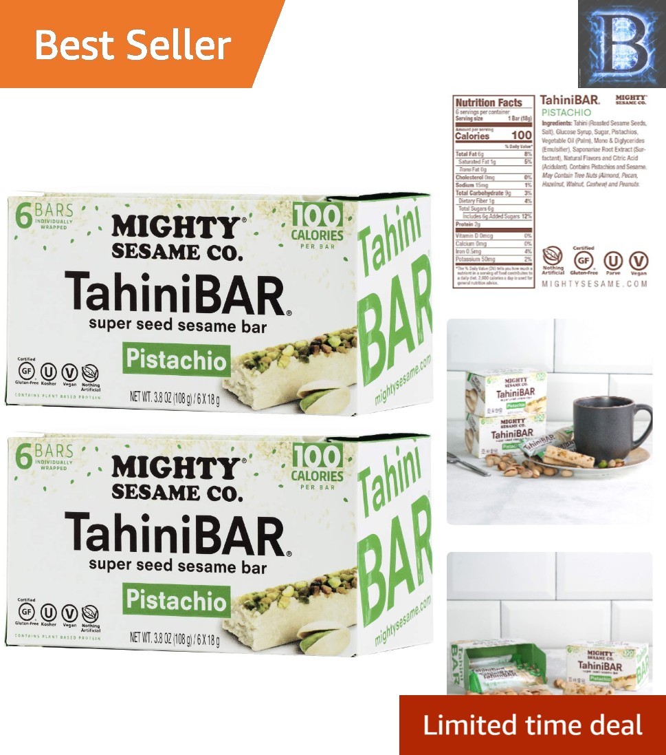 Nutrient-Rich Mighty Sesame Tahini Bars with Pistachio – Gluten-Free, 2 Pack