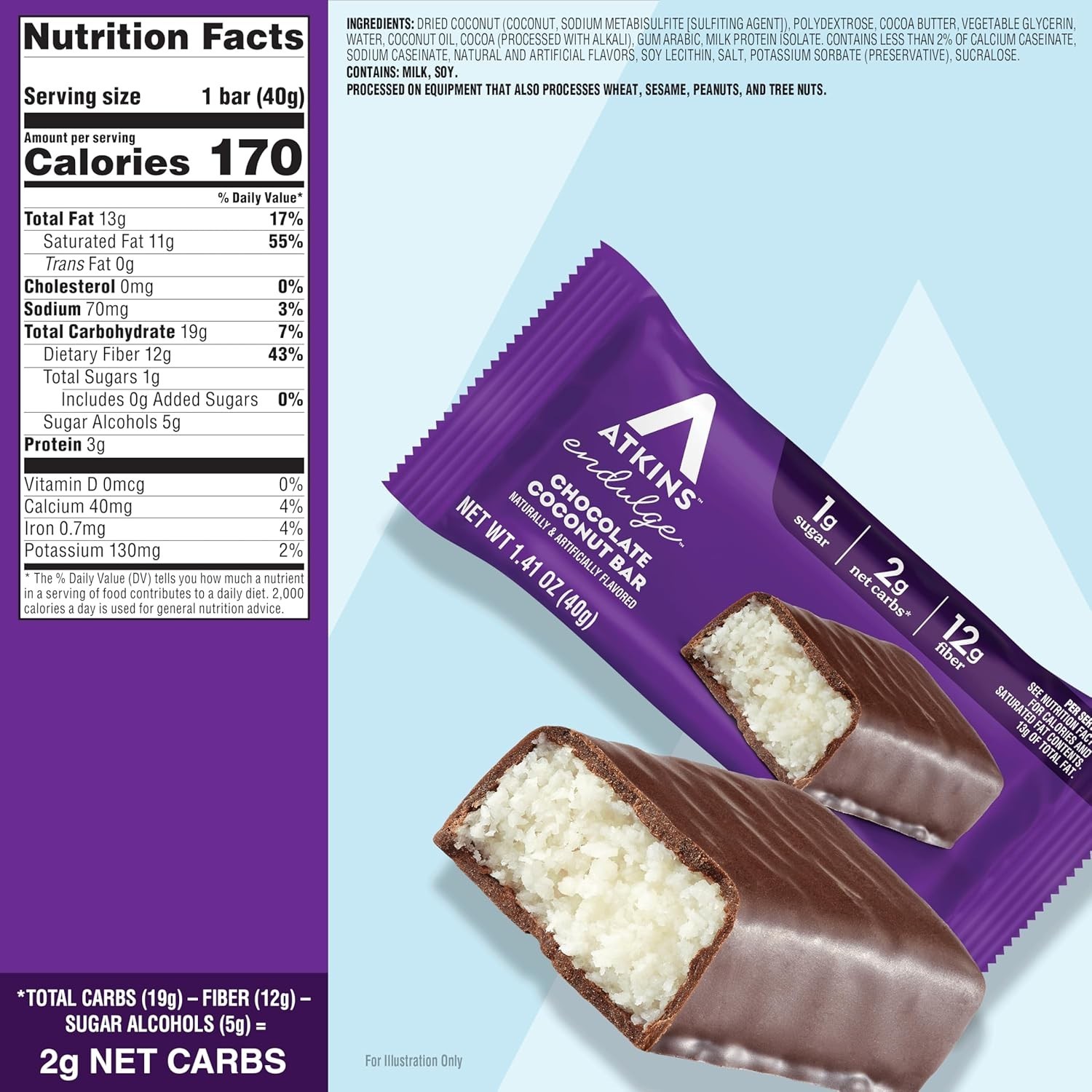 Low Sugar Chocolate Coconut Bars – 16 Count, 12g Fiber, Perfect On-the-Go Treat
