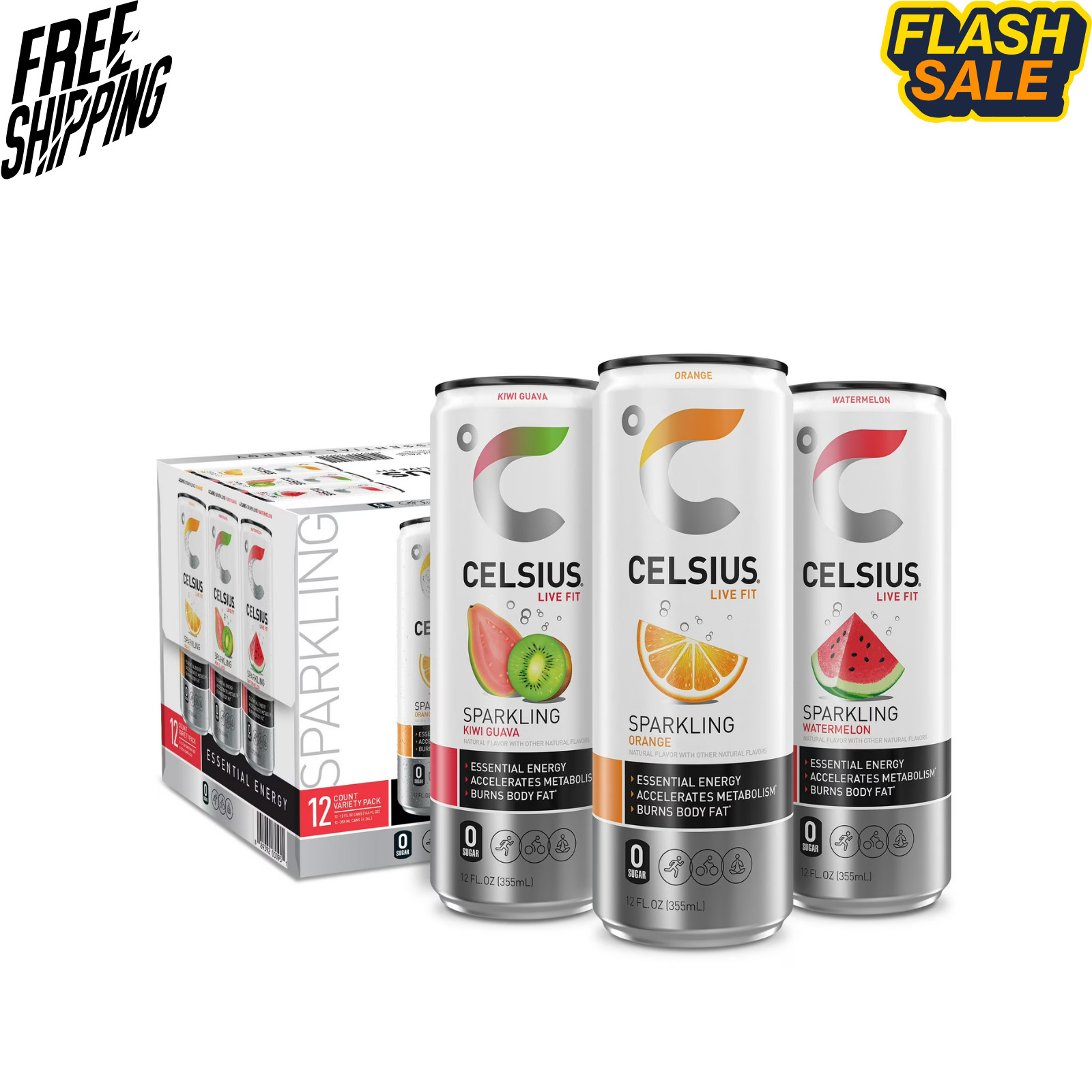 CELSIUS Sparkling Zero Sugar Energy Drink Variety Pack, 12 Cans