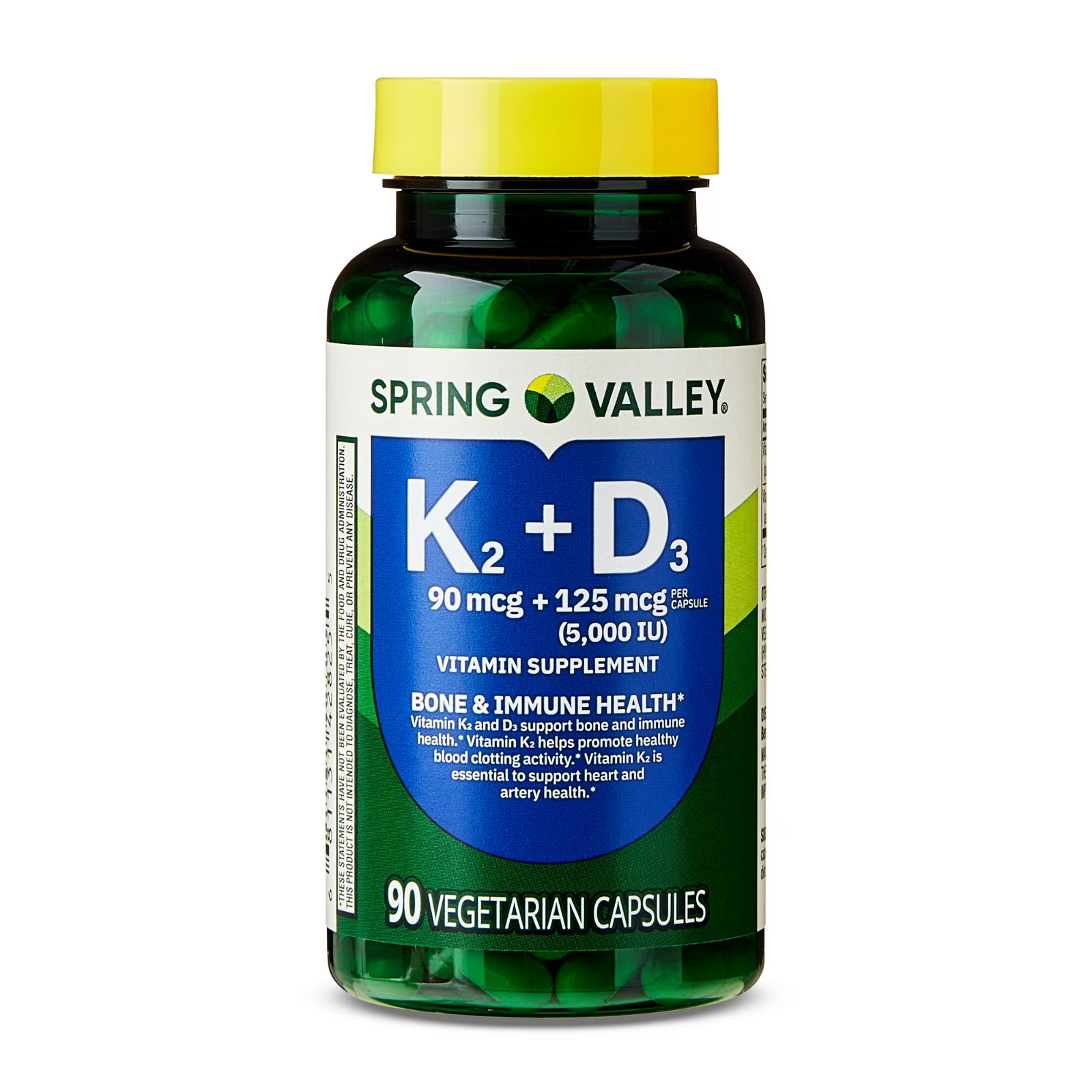 Spring Valley Vitamin K2 (90mcg) + D3 (125mcg) 90 Count Vegetarian ( 1 Pack )
