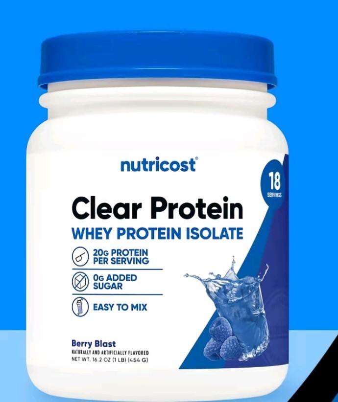 Nutricost Whey Protein Isolate Berry Blast 20g Protein 0g Added Sugar 16.2 oz