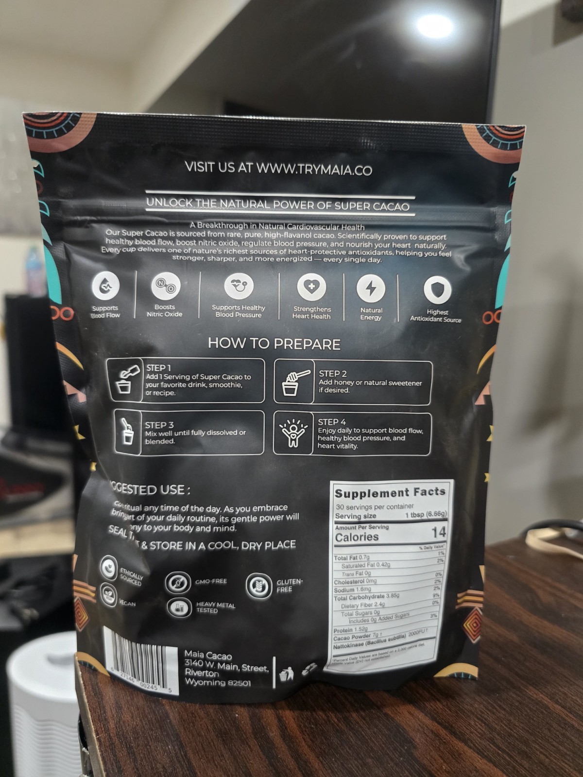 MAIA high-flavanol super Cacao with nattokinase 7oz 30- servings free shipping..