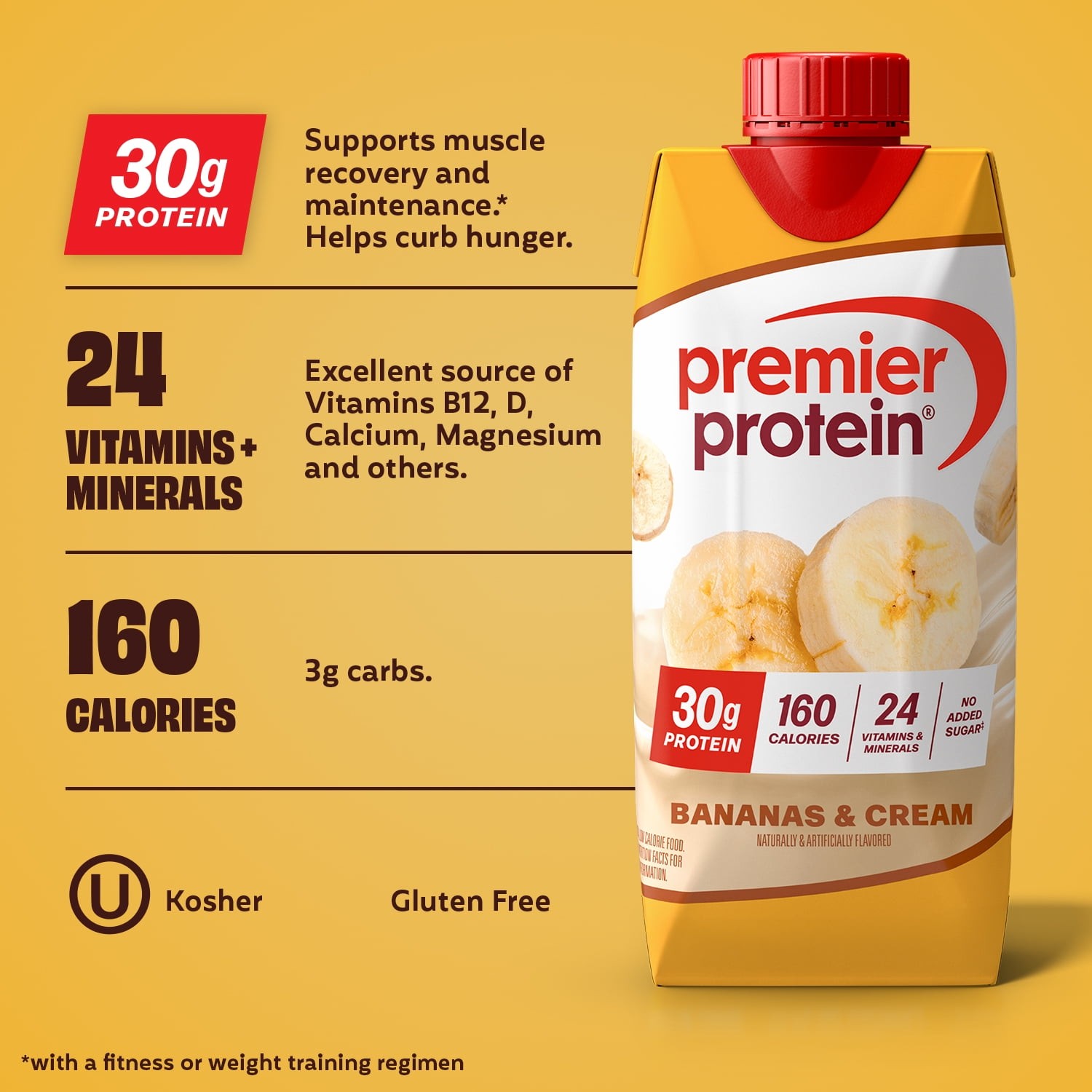 Premier Protein Shake, Bananas & Cream, 30g Protein, 11 Fl Oz, 4 Ct Free