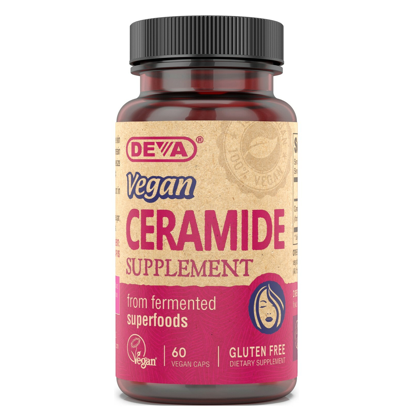 Deva Vegan Ceramide Skin Support, Phytoceramides, Gluten Free, 60 Vegan Capsules