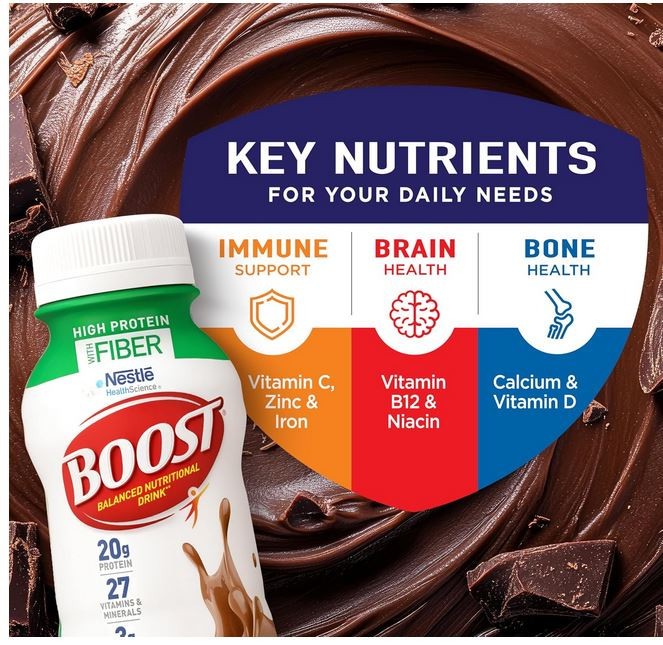 BOOST High Protein with Fiber Ready to Drink Complete Nutritional Drink, 24 Pack