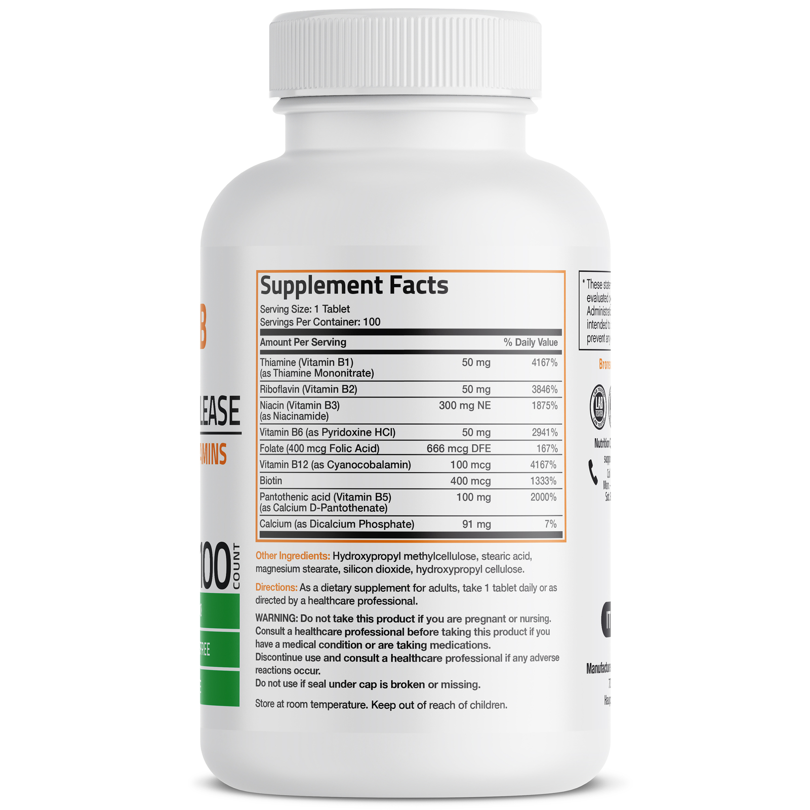 VITAMIN B COMPLEX Sustained Release B1, B2, B3, B6, Folic Acid, B12, 100 Tablets