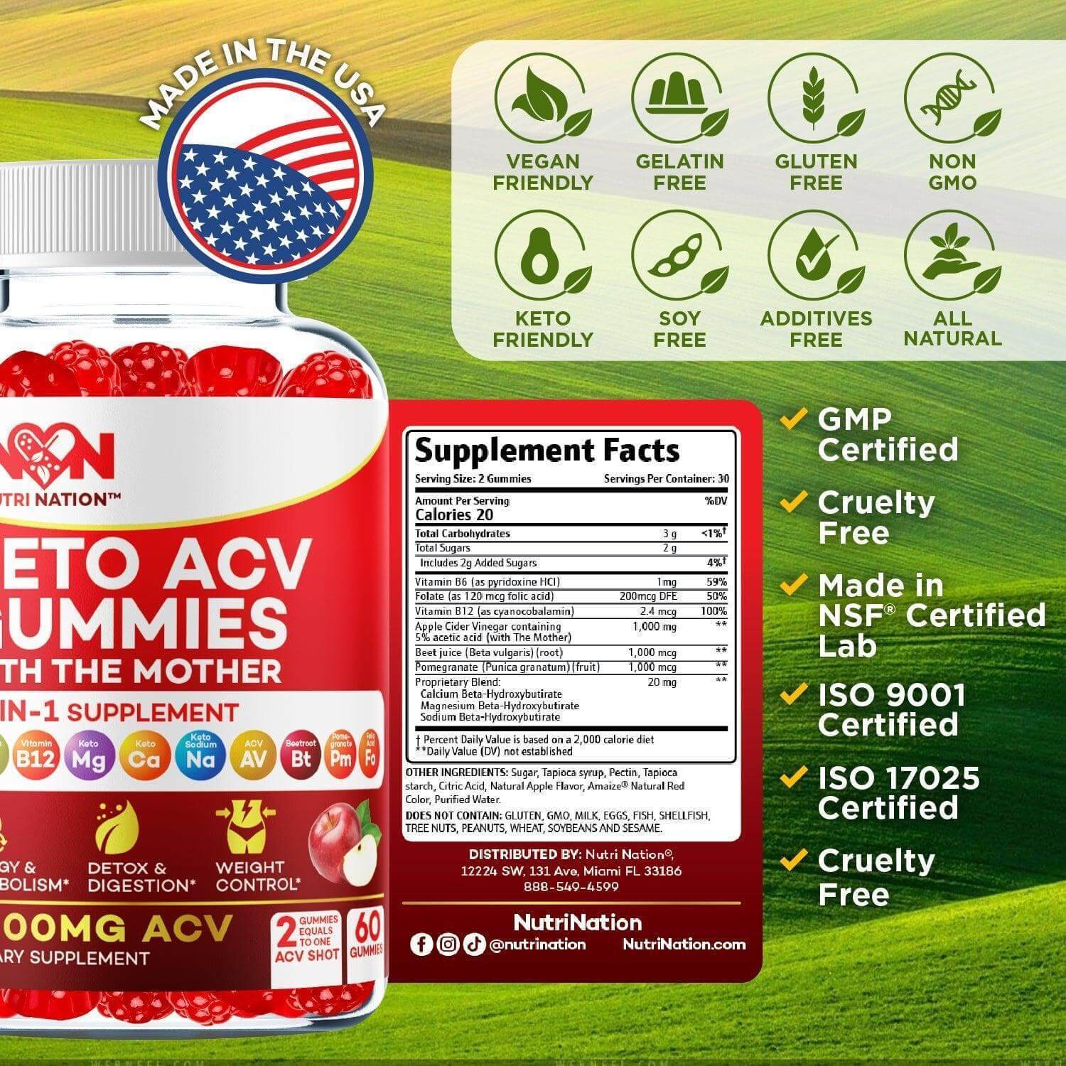Nutri Nation Keto ACV Gummies 1000mg with the 3 BHB Salts Buy 3 get 2 Free