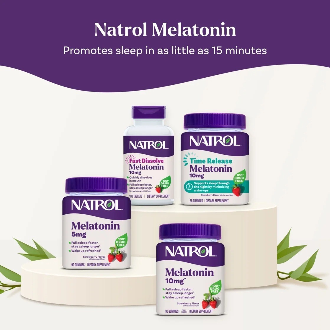 Natrol® Melatonin Gummies, Sleep Support for Adults, Strawberry Flavor, 10mg, 90