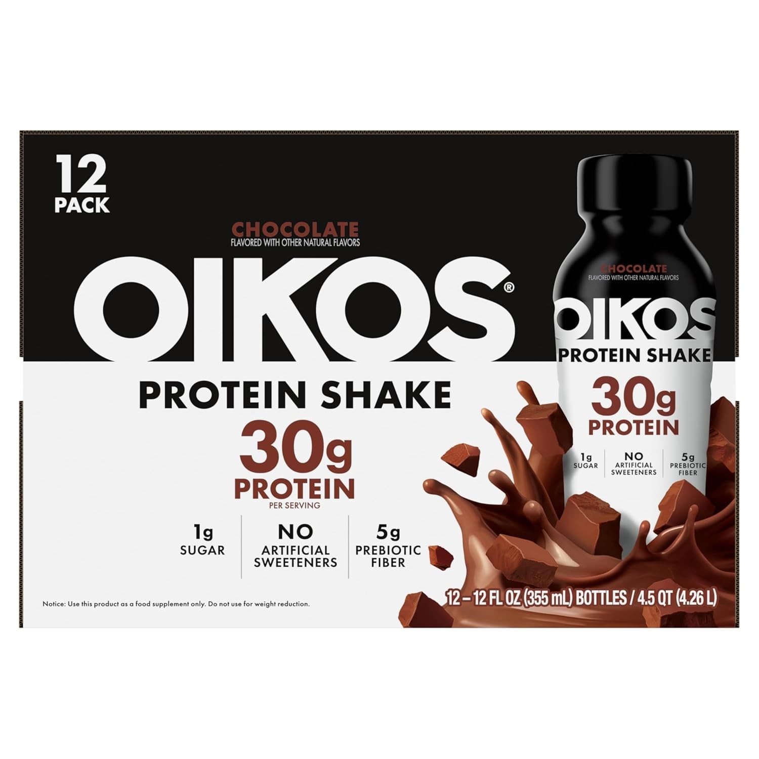 Oikos Protein Shake, Chocolate, 30g Protein, Ready to Drink, 12 fl oz, 12 count