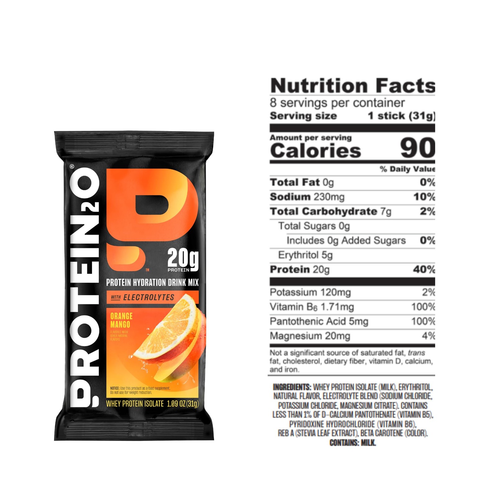 Protein2o Whey Protein Isolate 20g Sugar Free Orange Mango 8-Pack