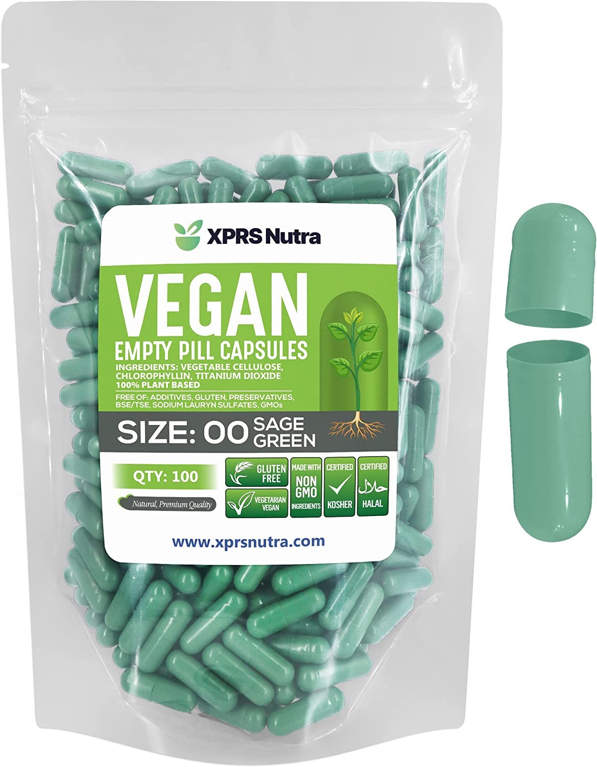 Size 00 Sage Empty Vegan Capsules Vegetarian Veggie Kosher Veg Caps DIY Pills