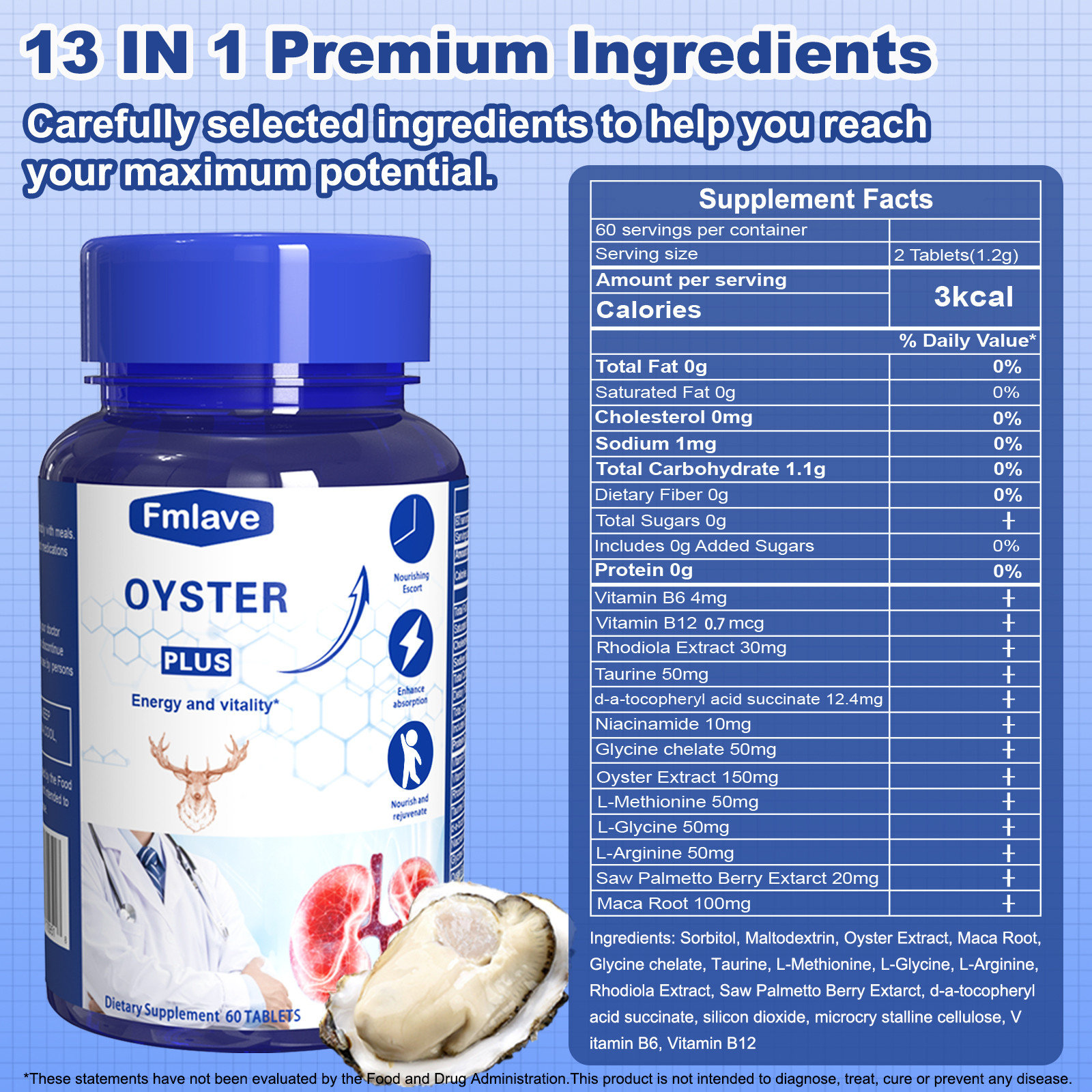 2x Oyster Extract Supplement Support Male Energy & Vitality Kidney Healthy 120ct