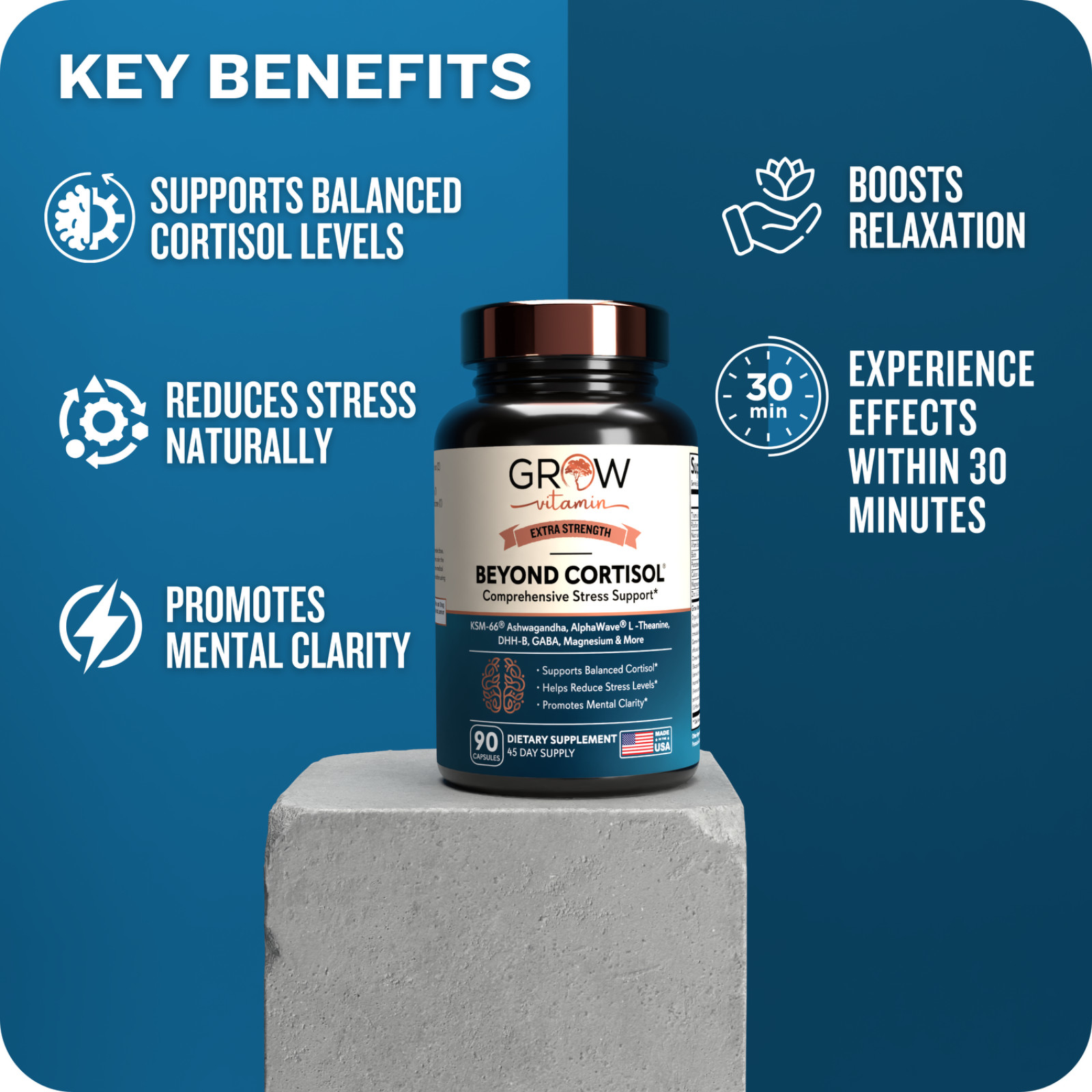 Grow Vitamin Beyond Cortisol – Comprehensive stress support supplement, 90 caps