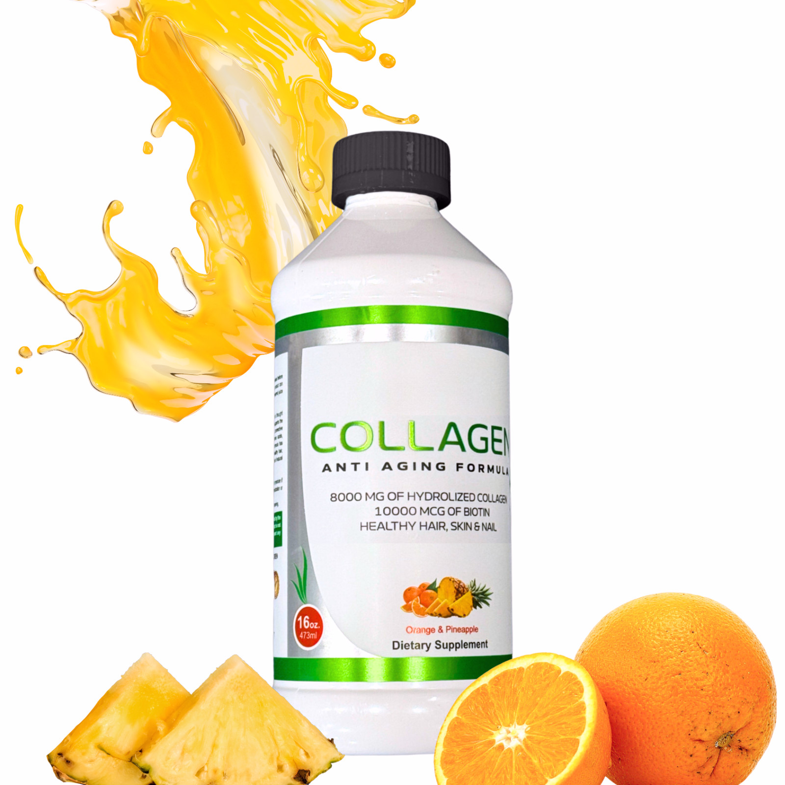 ZAFiNCO- Liquid Collagen, Extra Strength Sugar Free Biotin, Orange -Pineapple