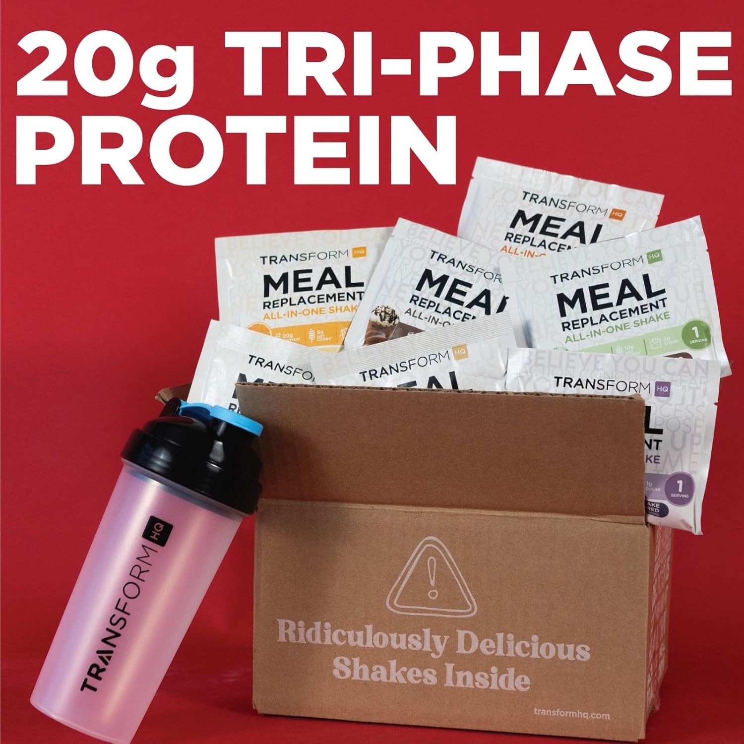Protein-Packed Meal Replacement Shake Variety with Vibrant Pink Shaker Bottle