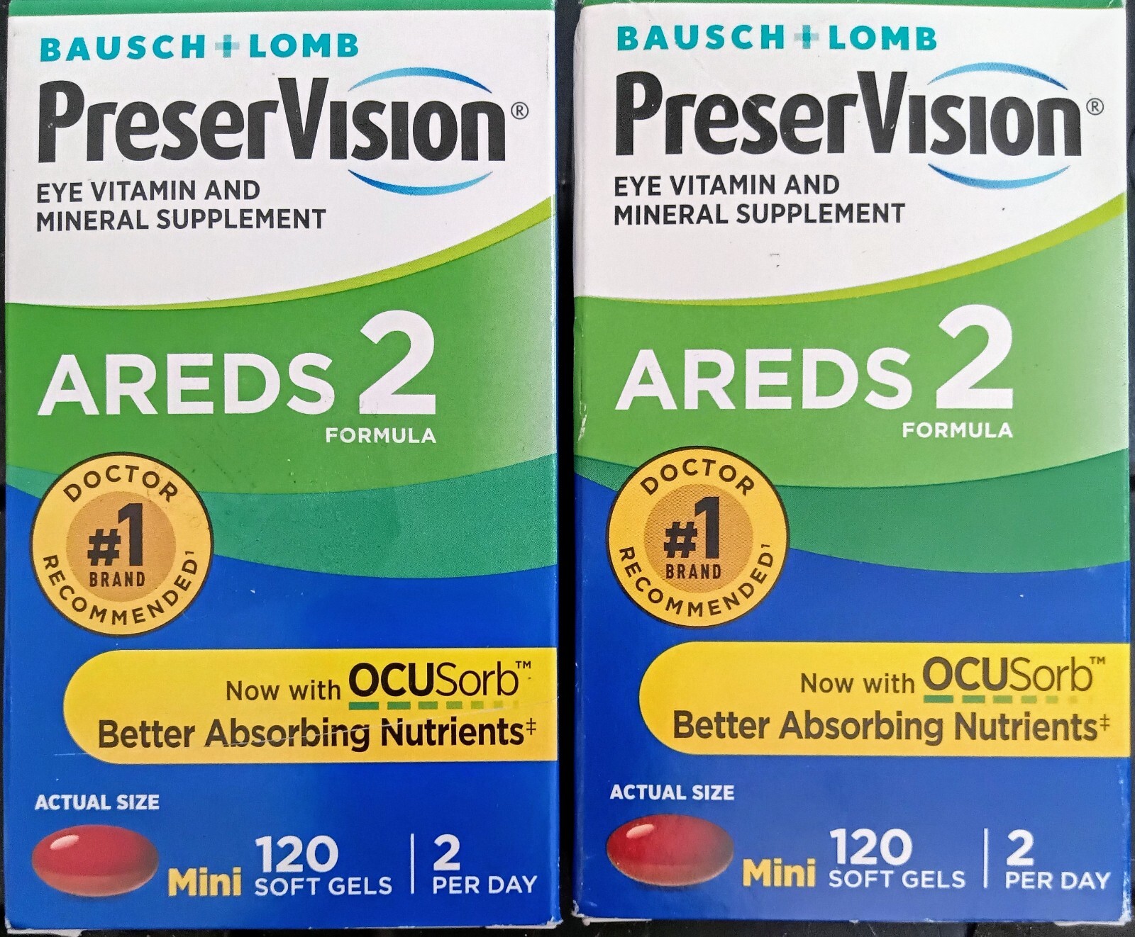 2 BAUSCH + LOMB PRESERVISION EYE VITAMIN AREDS 2 FORMULA 120 X2 240 SOFT GELS!!!