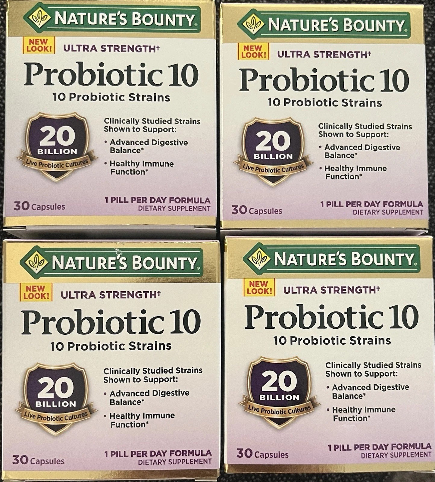 4 New Nature’s Bounty Ultra Strength Probiotic 10 – 30 Capsules Each Exp 12/26+