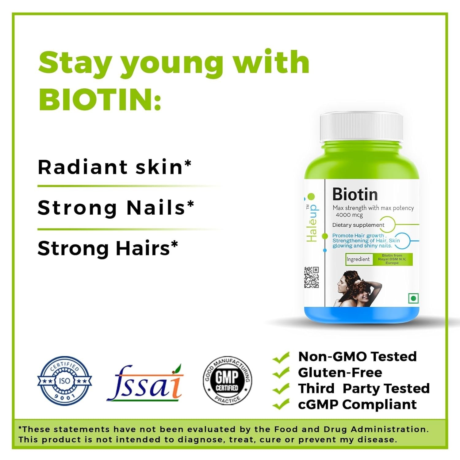 5 Pack Hale.up Biotin 60 Veg Capsules Hair Skin Support
