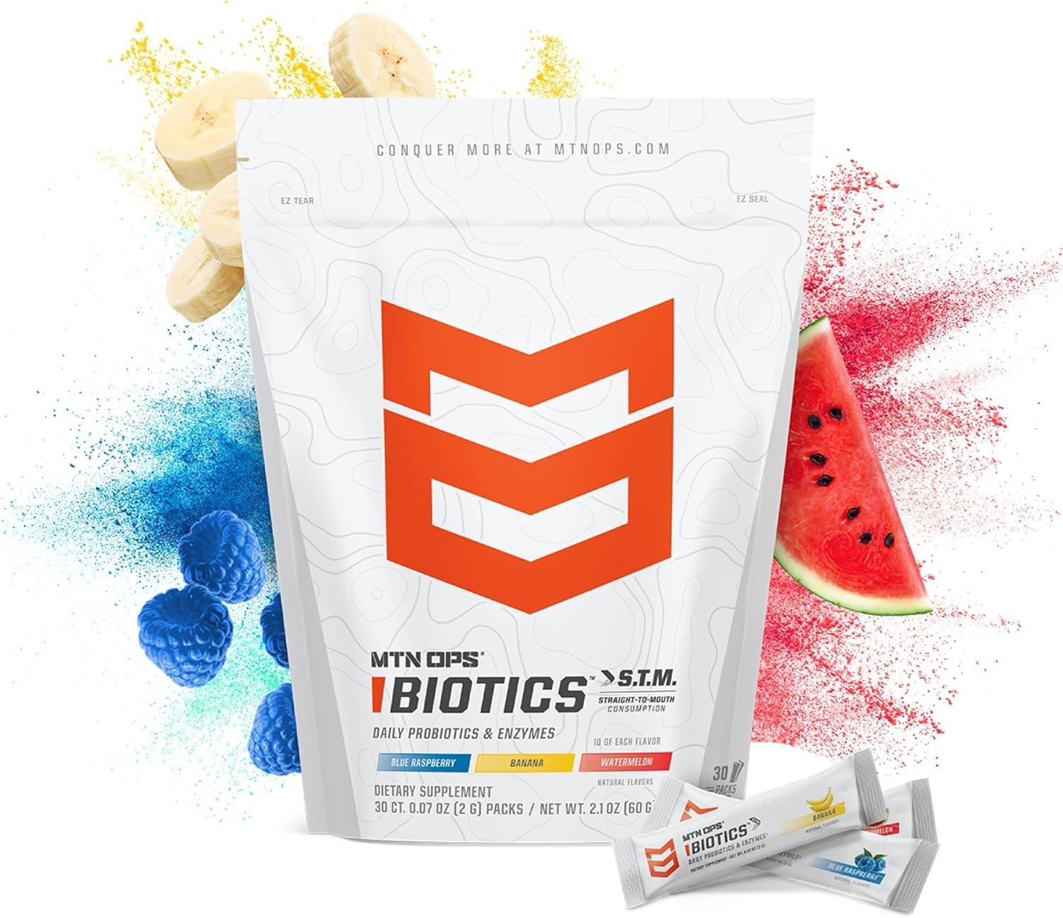 MTN OPS Biotics Probiotic STM Supplement – 3 Flavor Variety Pack – 30 packets