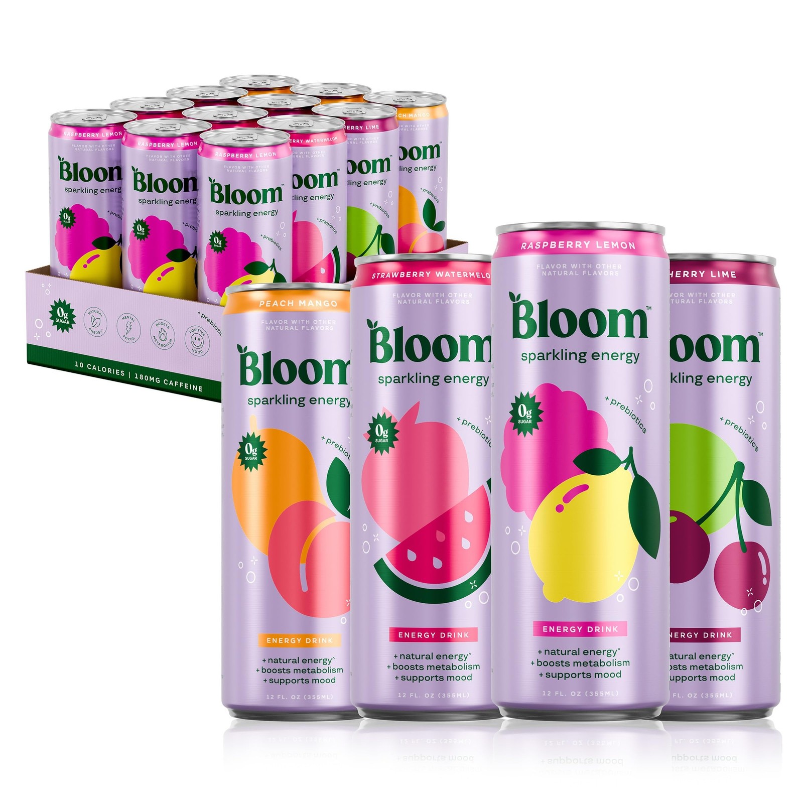 Bloom Nutrition Sparkling Energy Drink – Variety Pack – Natural Caffeine, Zer…