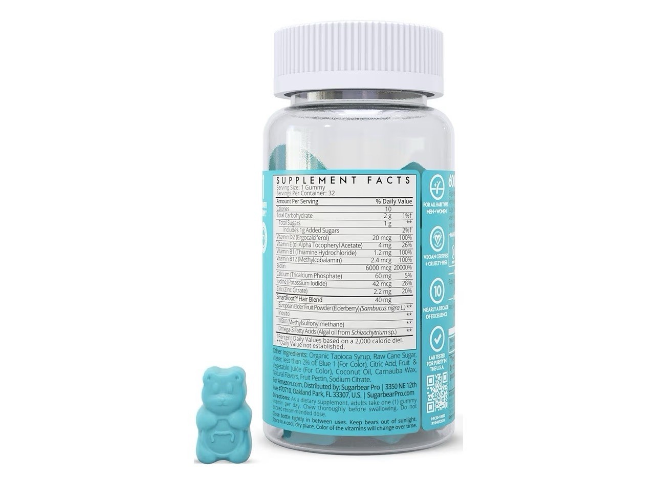 SugarBearPro Hair Vitamin Gummy 1 Month Supply, Extra Strength Biotin