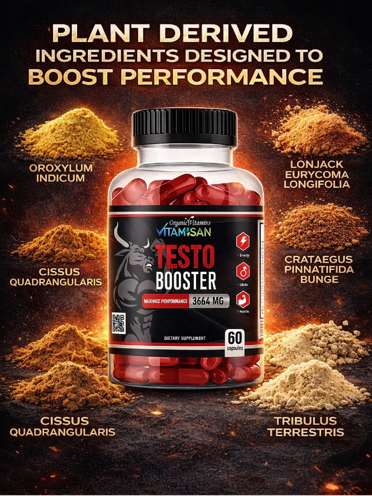 Testo Booster Supplement for Men 60 Caps | Vitality, Stamina, Energy | Vitamisan