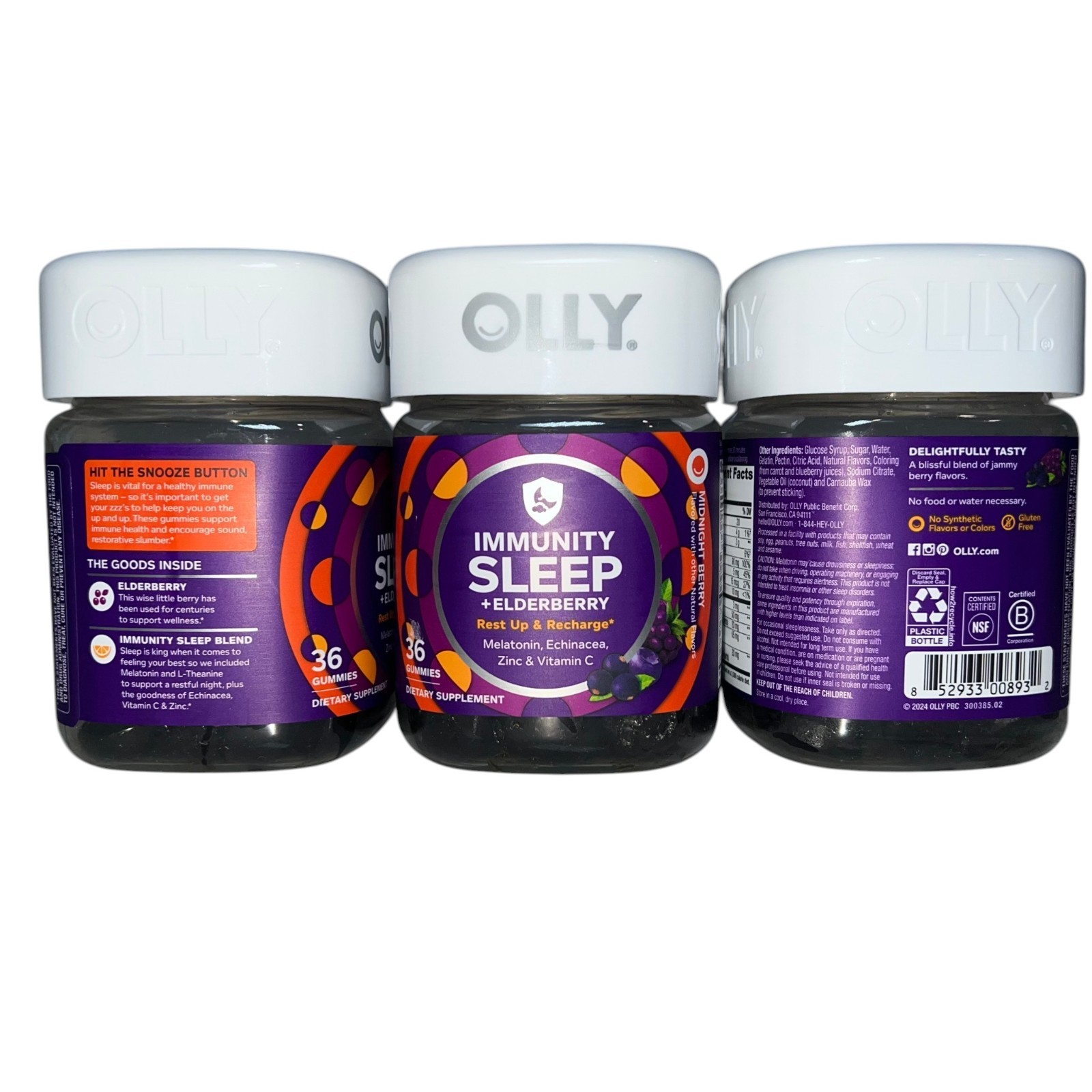 3x OLLY Immunity Sleep + Elderberry Gummies 36 Ct Rest Recharge Immune New