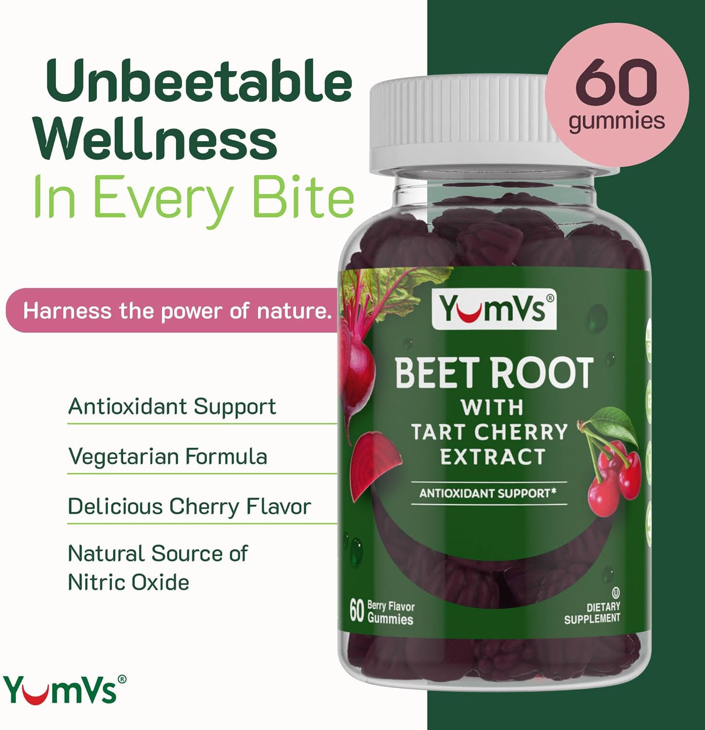Yumvs Beet Root Gummies with Tart Cherry Extract – Berry Flavor Beetroot Gummies