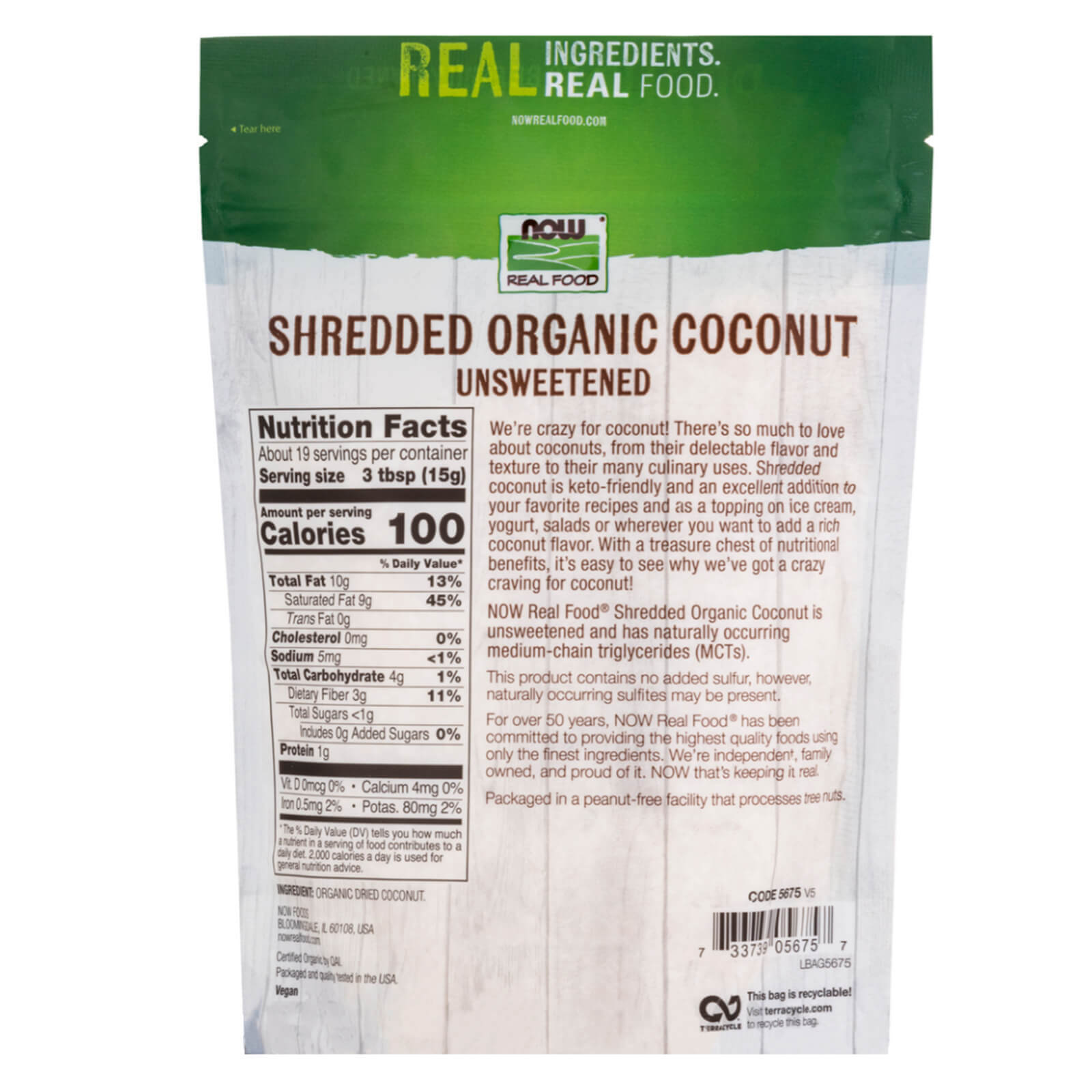 NOW Coconut Organic Unsweetened Shredded – 10 oz, No Added Colors, Flavors.