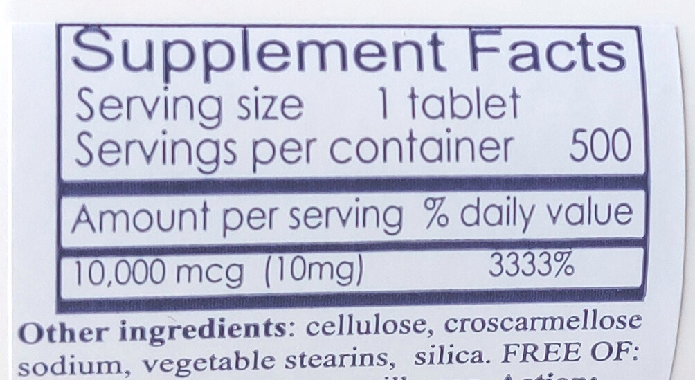Biotin 10000 mcg, 500 tablet bottle, or 1 (one) tablet sample pack, biotin 10mg
