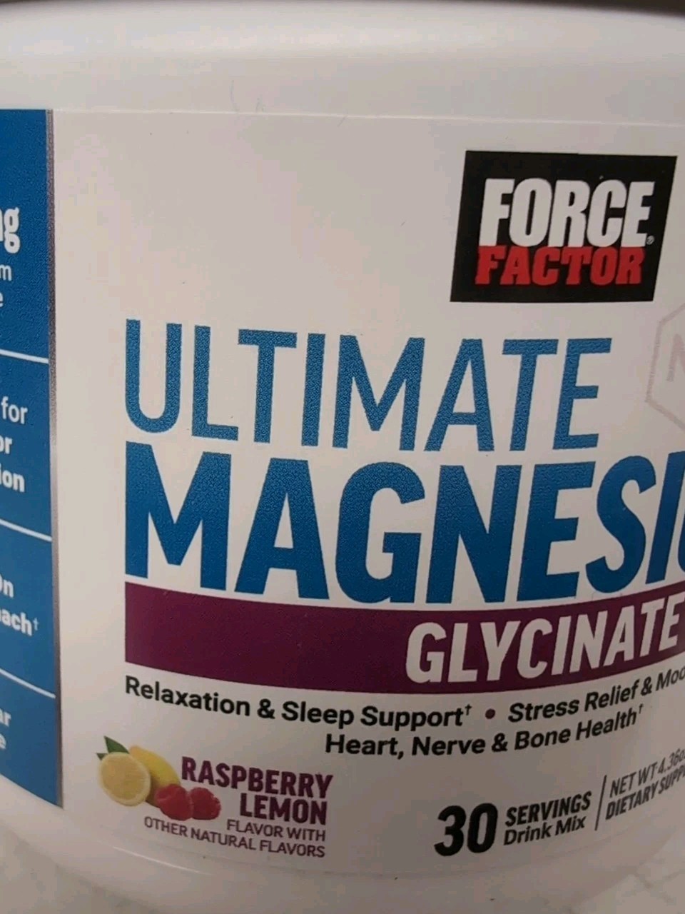 Force Factor Ultimate Magnesium Glycinate 300mg 30 Ser. Raspberry Lemon Exp 1/28