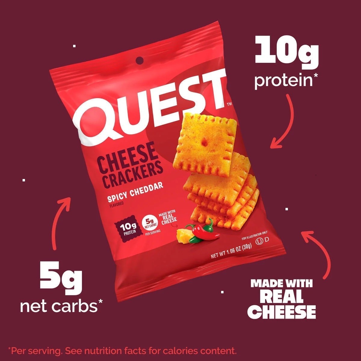 Quest Nutrition Cheese Crackers with Tangy Cheddar Flavor, 10g Protein Pack of 4
