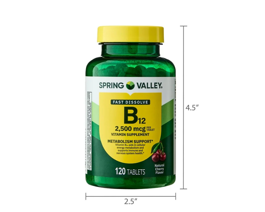 3 PACK Spring Valley Vitamin B12 Quick Dissolve Tablets Supplement Cherry