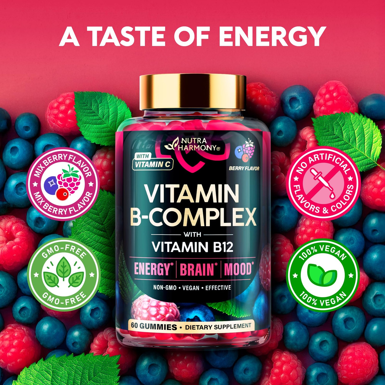 Vitamin BComplex Gummies for Women & Men Vitamin B12, B1, B2, B3, B5, B6, B7…