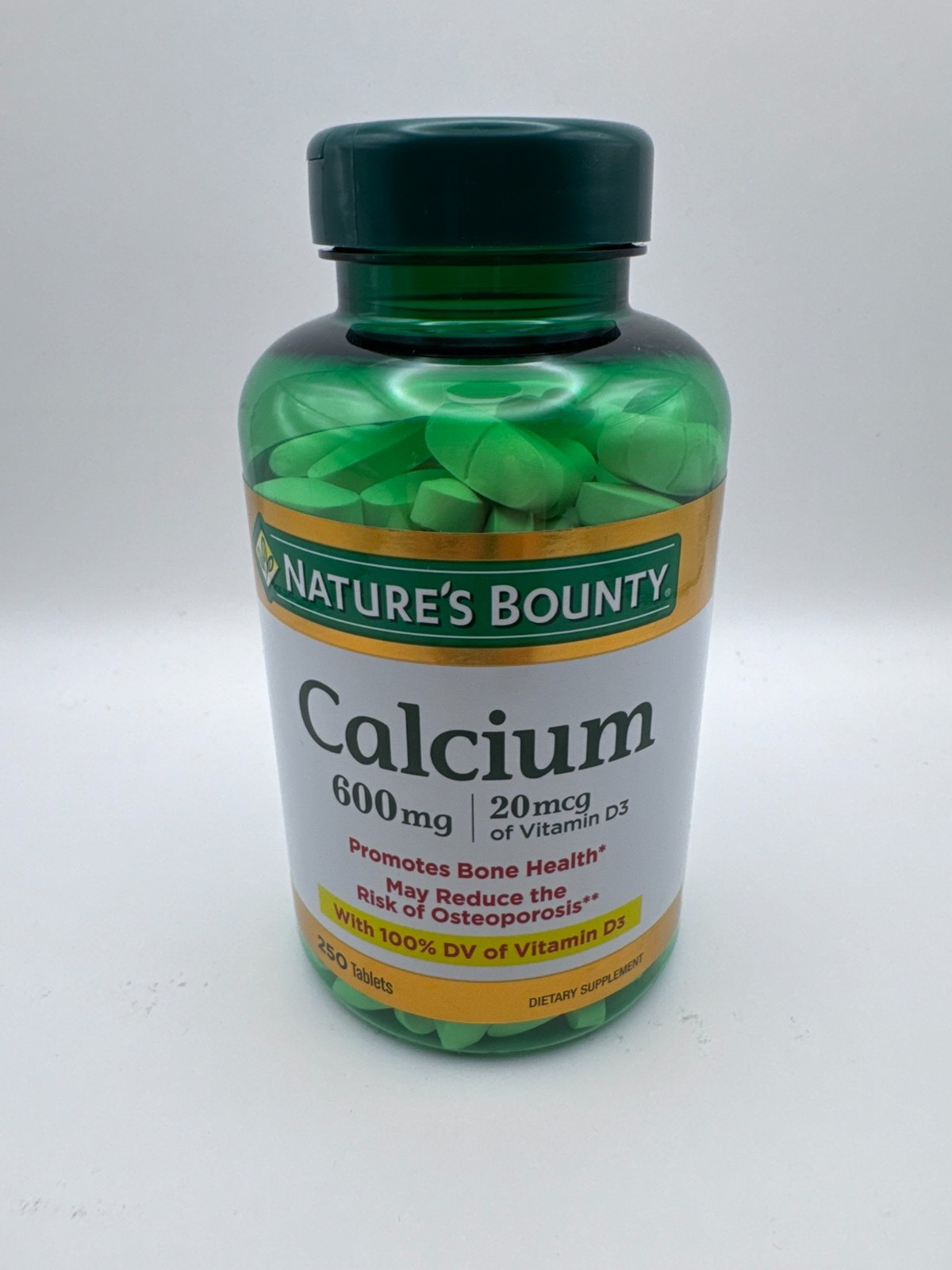 Nature’s Bounty Calcium 600 mg Plus Vitamin D3 20 mcg 250 Tablets Exp 01/28