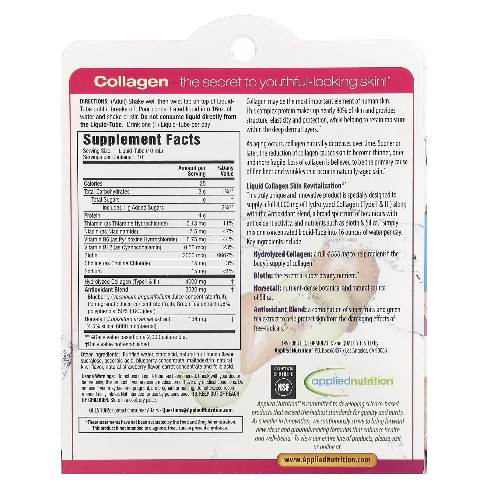 Applied Nutrition Collagen 3.35 fl oz (100 ml) Liquid Skin Hair Nails