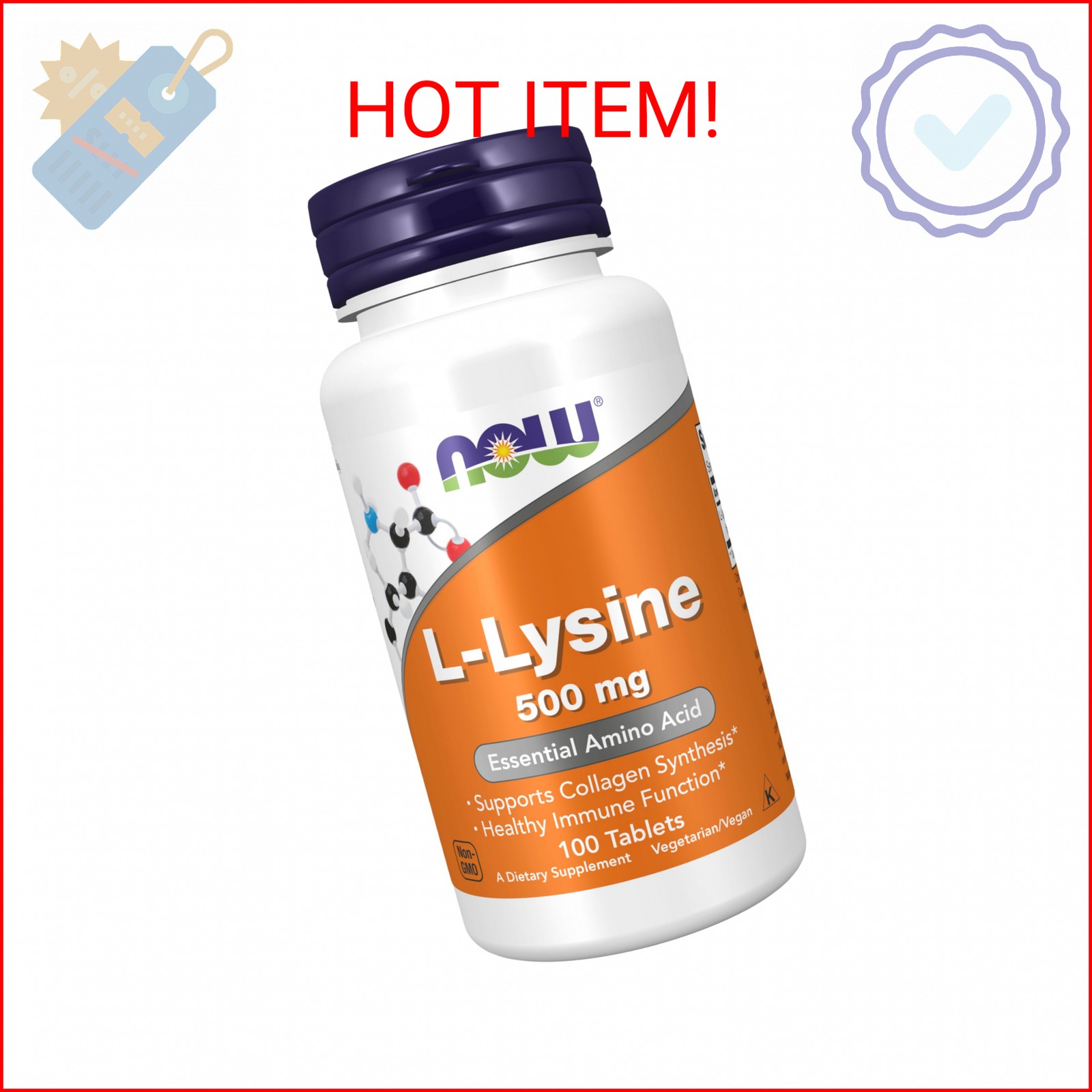 NOW Foods Supplements, L-Lysine (L-Lysine Hydrochloride) 500 mg, Amino Acid, 100