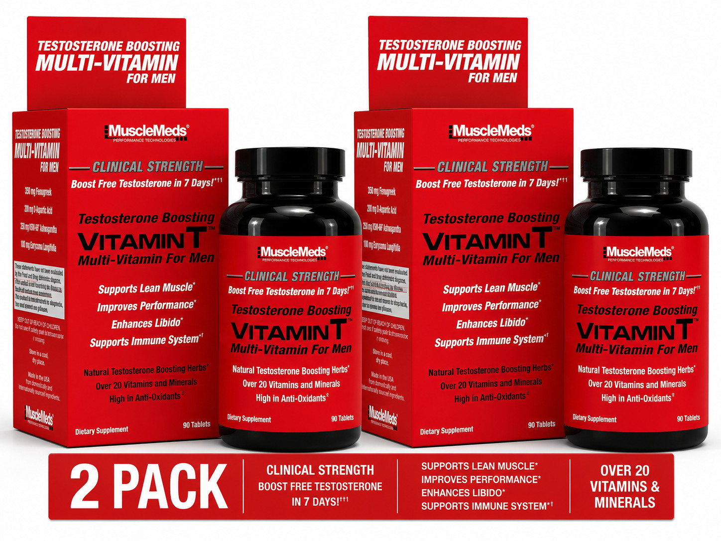 MuscleMeds Vitamin T Men’s Testosterone Booster Multivitamin 90 Tablets 2 pack
